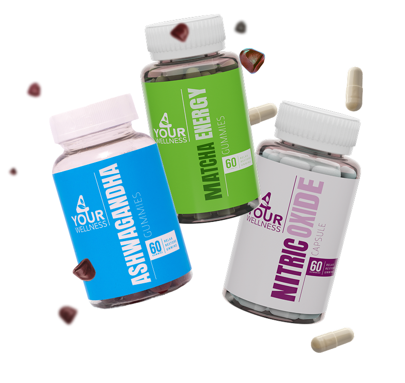 Wellness supplement bottles grouped together